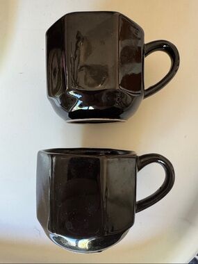 Black Geometric Ceramic Espresso Mugs - Set of 2